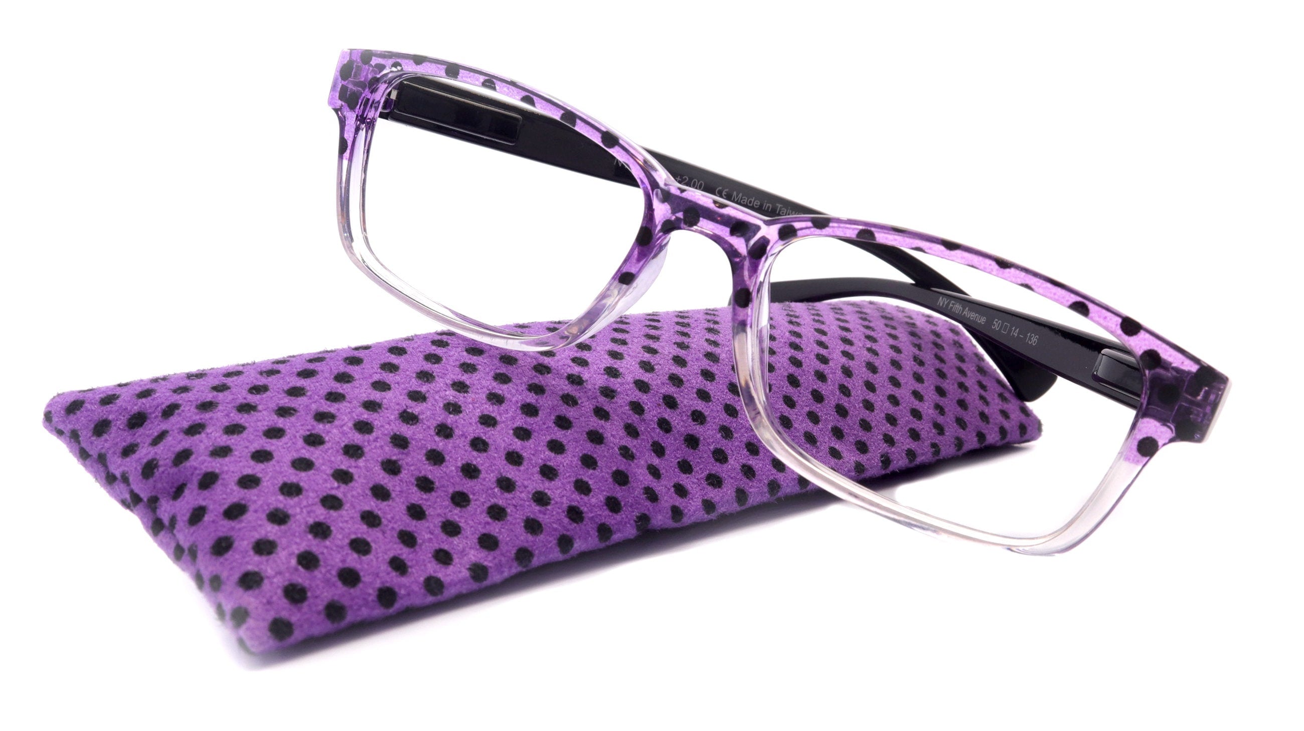 Julia, Premium Reading Glasses High End Reading Glass +.50 to +6 magnifying glasses (Purple Polka Dot) (Square) optical Frames