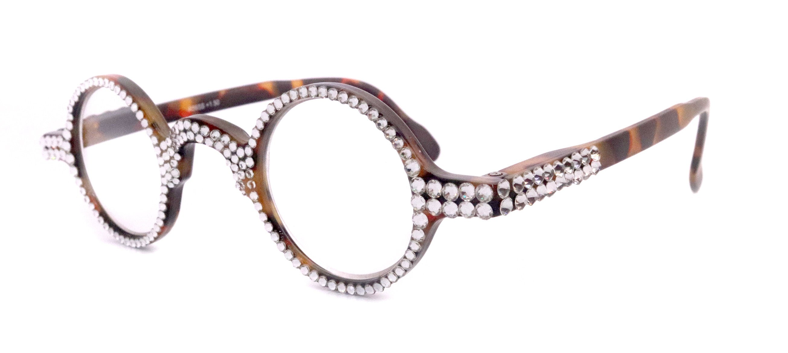 Picasso, (Bling) Reading Glasses 4 Women W Clear Crystal  Genuine European Crystals (Brown) Round. NY Fifth Avenue
