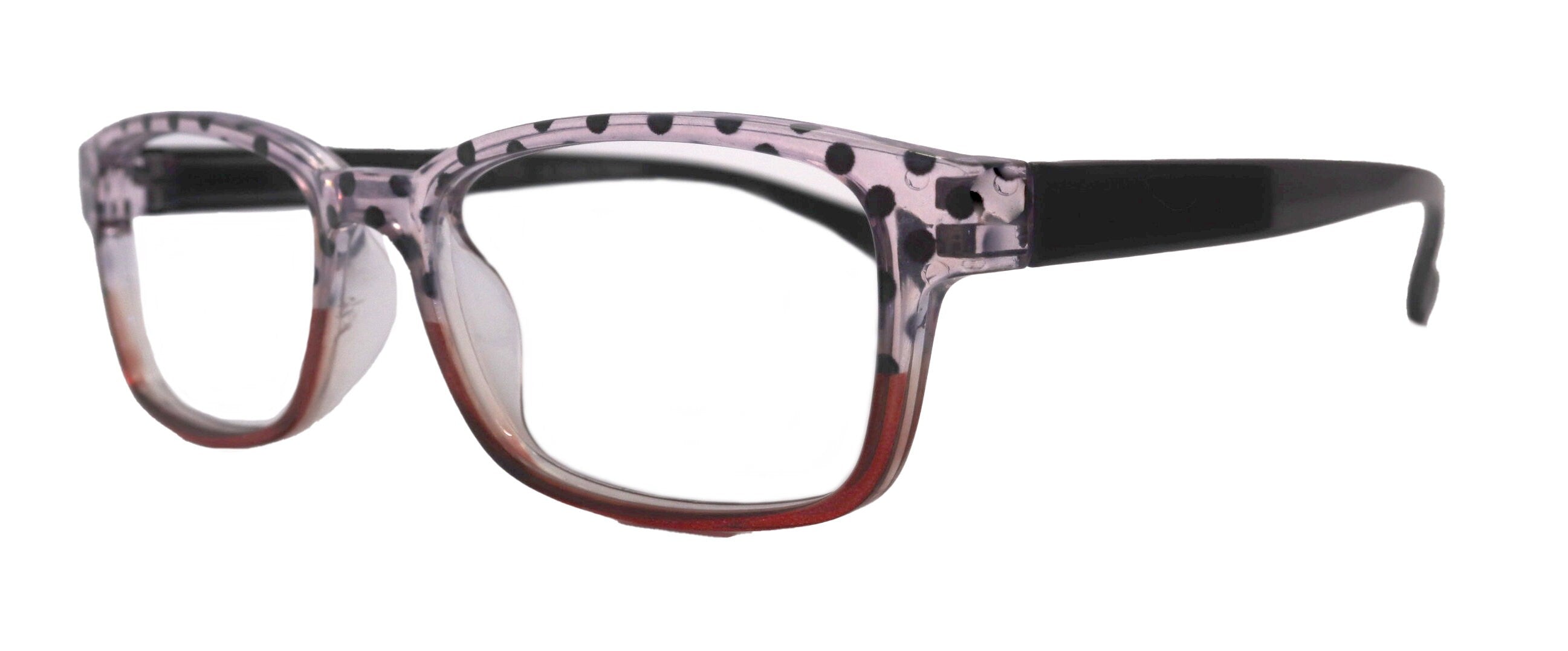 Julia, Premium Reading Glasses High End Reading Glass +.50 to +6 magnifying glasses (Pink Polka Dot) (Square) optical Frames