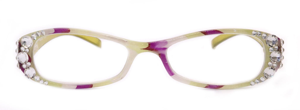 Dashing Stripes, (Bling) Women Reading Glasses W   (Lime Green, purple) Oval. NY Fifth Avenue