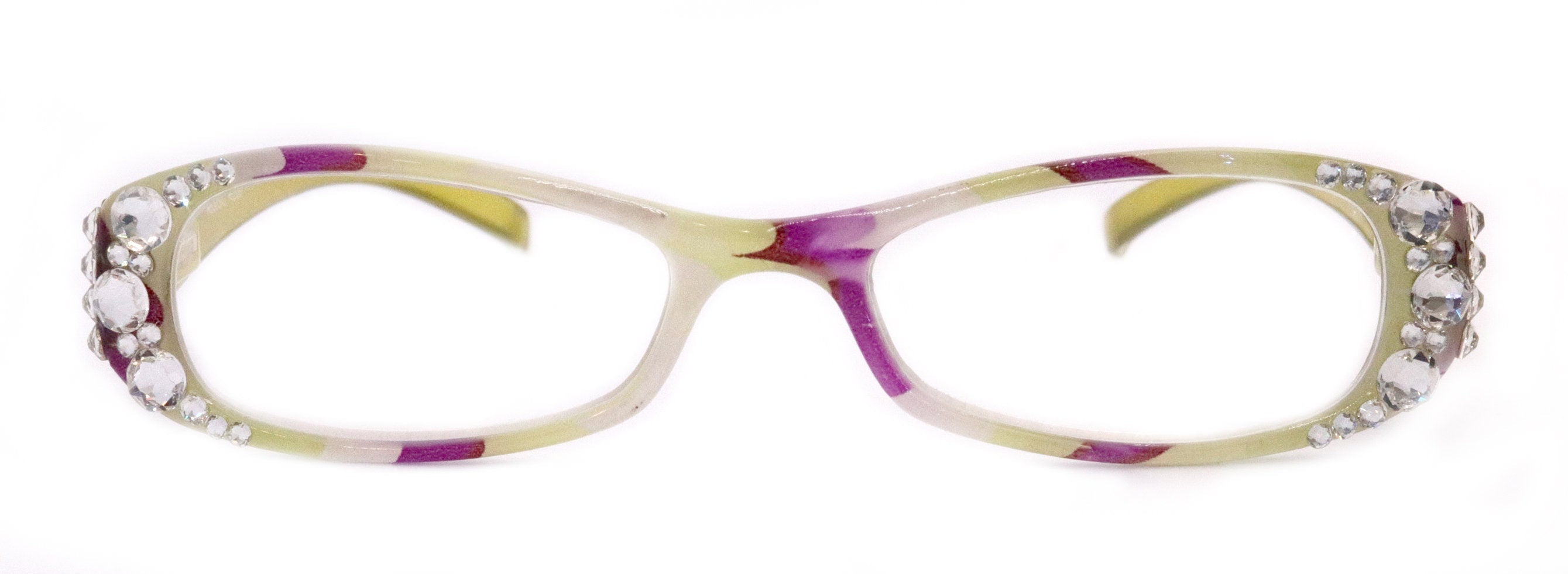 Dashing Stripes, (Bling) Women Reading Glasses W   (Lime Green, purple) Oval. NY Fifth Avenue