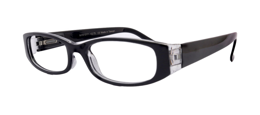 Elise, Bayonetta-style rectangular premium glasses, high-end readers: +0.00 +1.25, +3 magnifying reading glasses. NY Fifth Avenue.