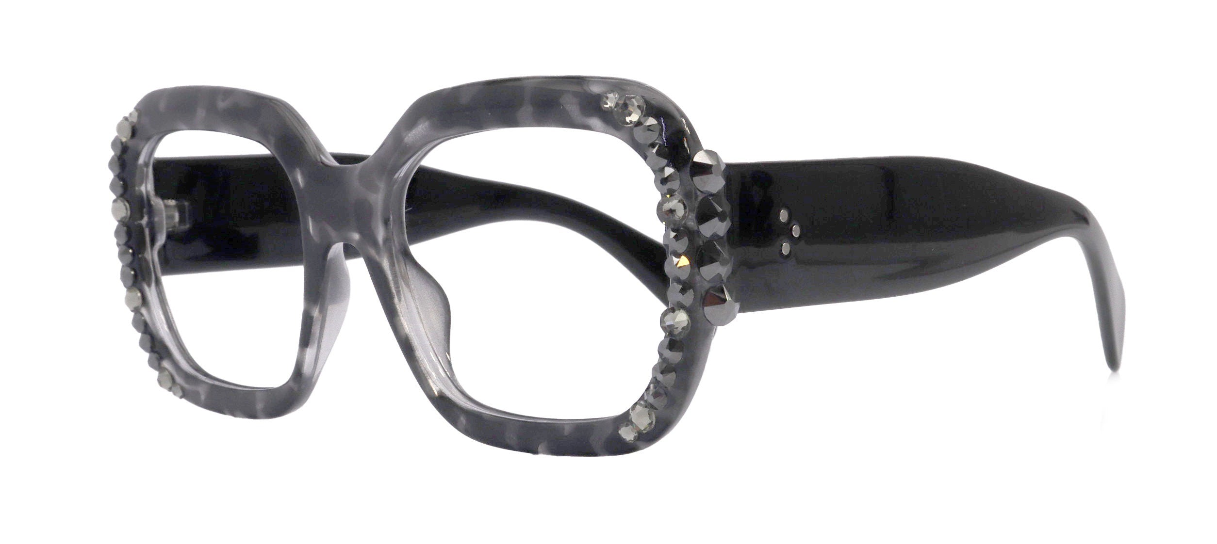Larissa Oversized Bling Reading Glasses, Grey, Large Frame, High-End Readers, Bifocal,  Sun readers, Trendy Style,  NY Fifth Avenue