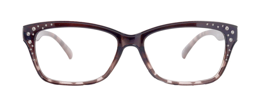 Miriam (Premium) Reading Glasses, High End Readers, Magnifying Glasses (Square) Women Rhinestone bling (Brown) NY Fifth Avenue
