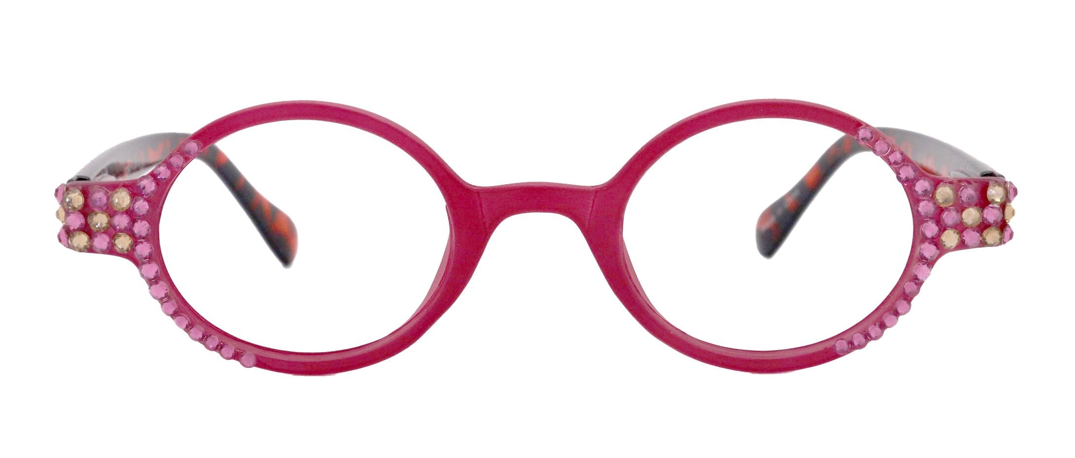 Bling Women Reading Glasses Rose W light Colorado Genuine European Crystals, Round  (rose) Tortoiseshell. NY Fifth Avenue