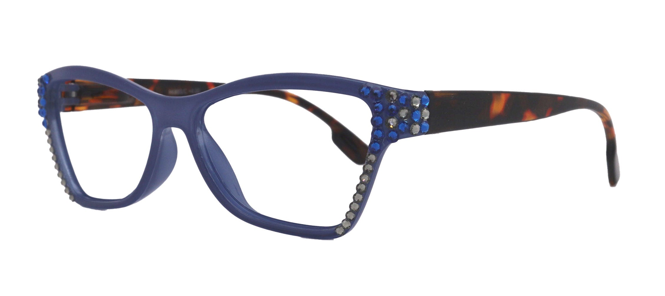Avian, (Bling) Women Reading Glasses w (Blue n Black Diamond) Genuine European Crystals, Magnifying Cat Eye (Green) NY Fifth Avenue
