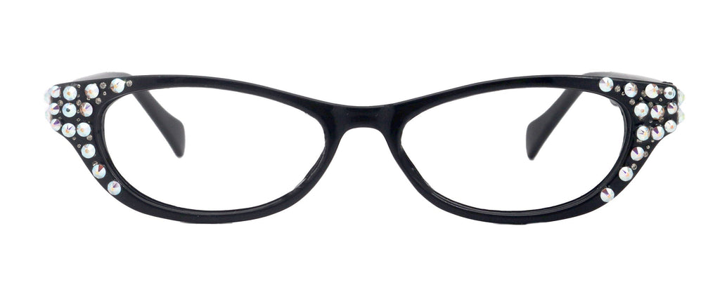 Sophia, Bling Cat Eyes, Women Reading Glasses W (A B) Genuine European Crystals ( Black)  NY Fifth Avenue.