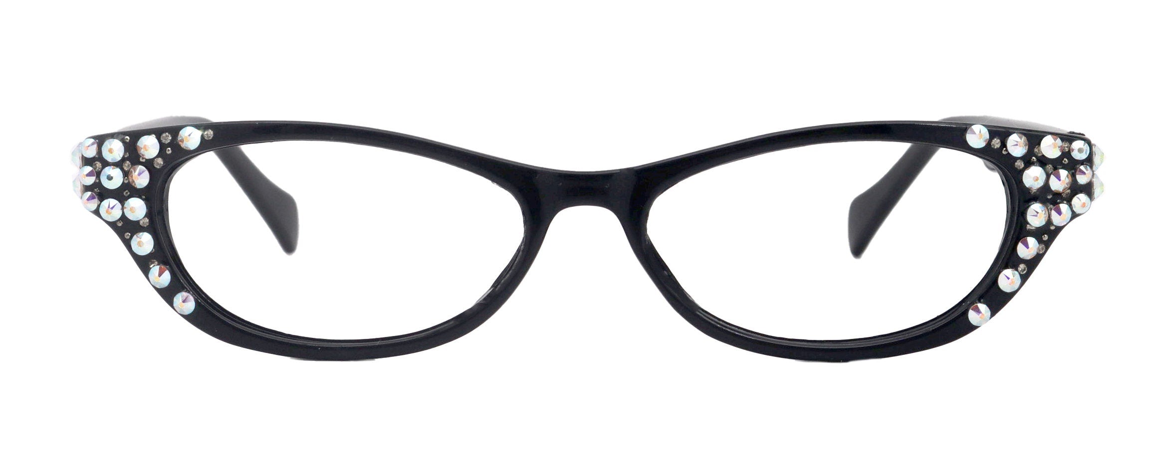 Sophia, Bling Cat Eyes, Women Reading Glasses W (A B) Genuine European Crystals ( Black)  NY Fifth Avenue.