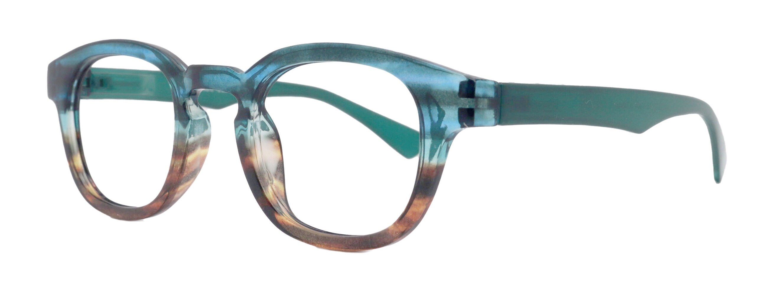 Sorbet Premium Reading Glasses High End Readers +1.25 .. +3.00 (Blue, Brown Transparent) Round Optical Frames. NY Fifth Avenue.