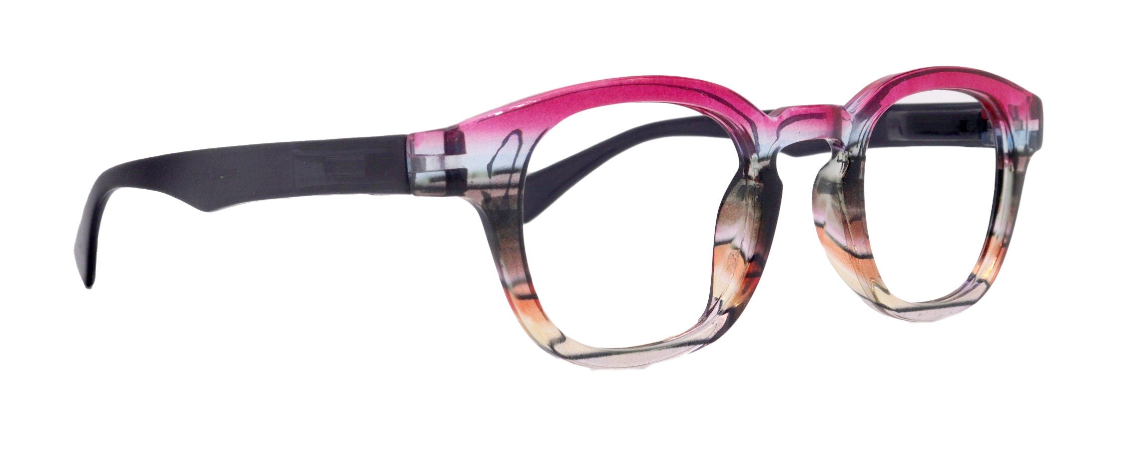 Sorbet Premium Reading Glasses High End Readers +1.25 .. +4.00 (Rose, Brown Transparent) Round Optical Frames. NY Fifth Avenue.