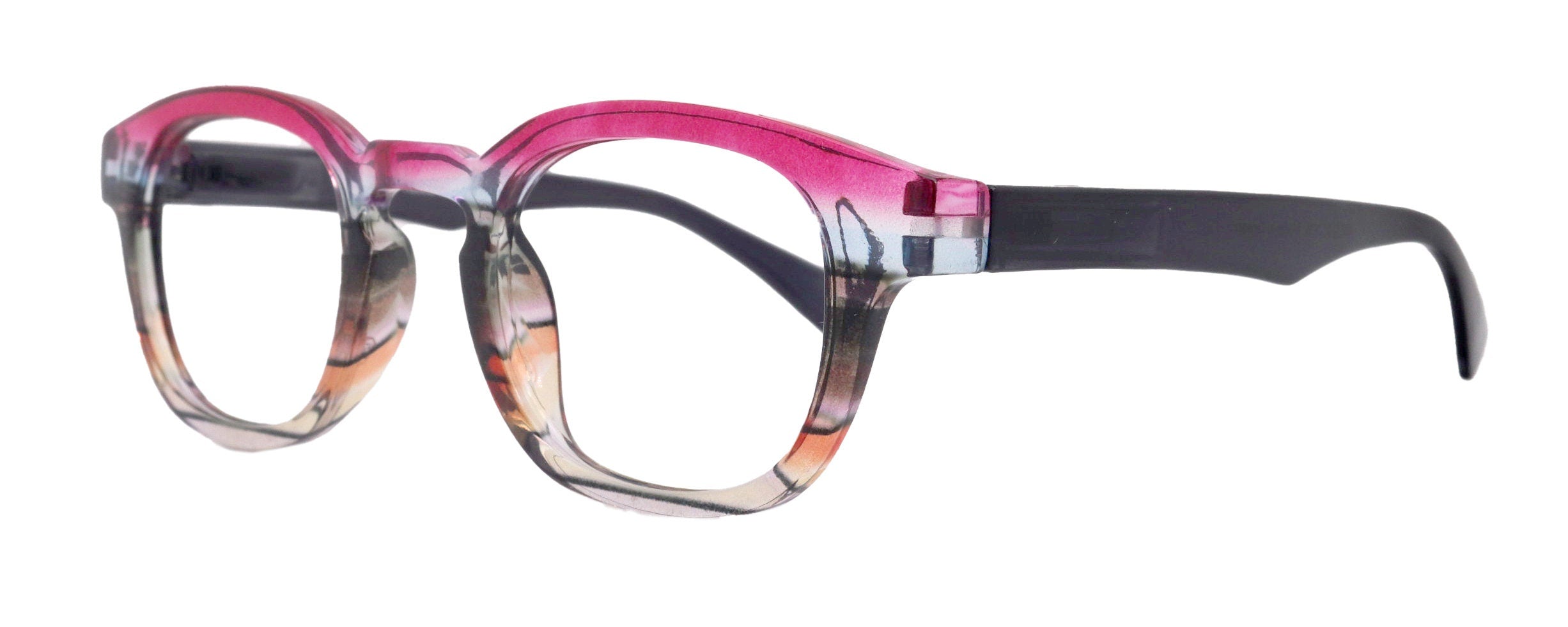Sorbet Premium Reading Glasses High End Readers +1.25 .. +4.00 (Rose, Brown Transparent) Round Optical Frames. NY Fifth Avenue.