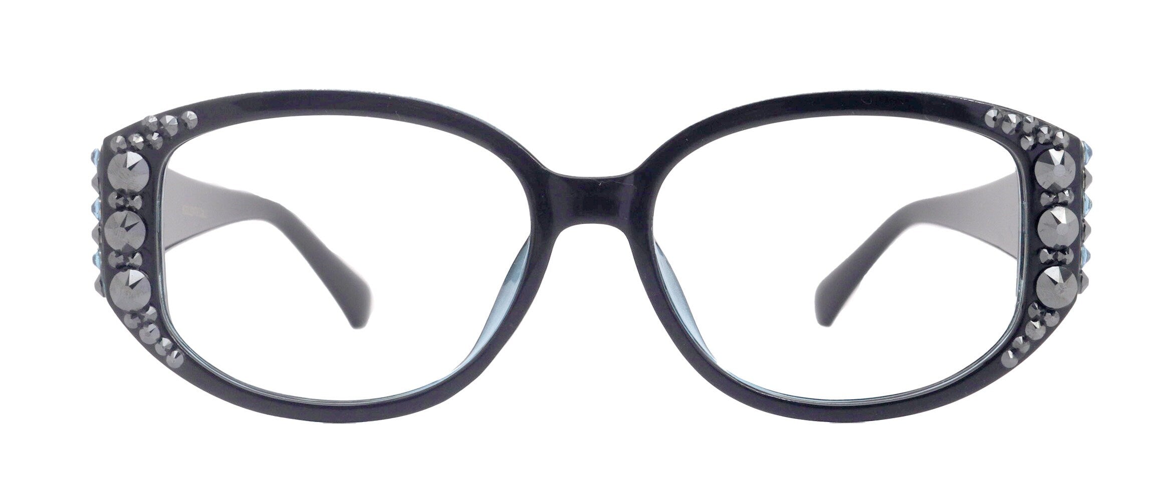 Petunia Oversized Bling Reading Glasses, BK W Aquamarine, Large Frame, High End Readers, Bifocal, Sun readers, Trendy Style, NY Fifth Avenue