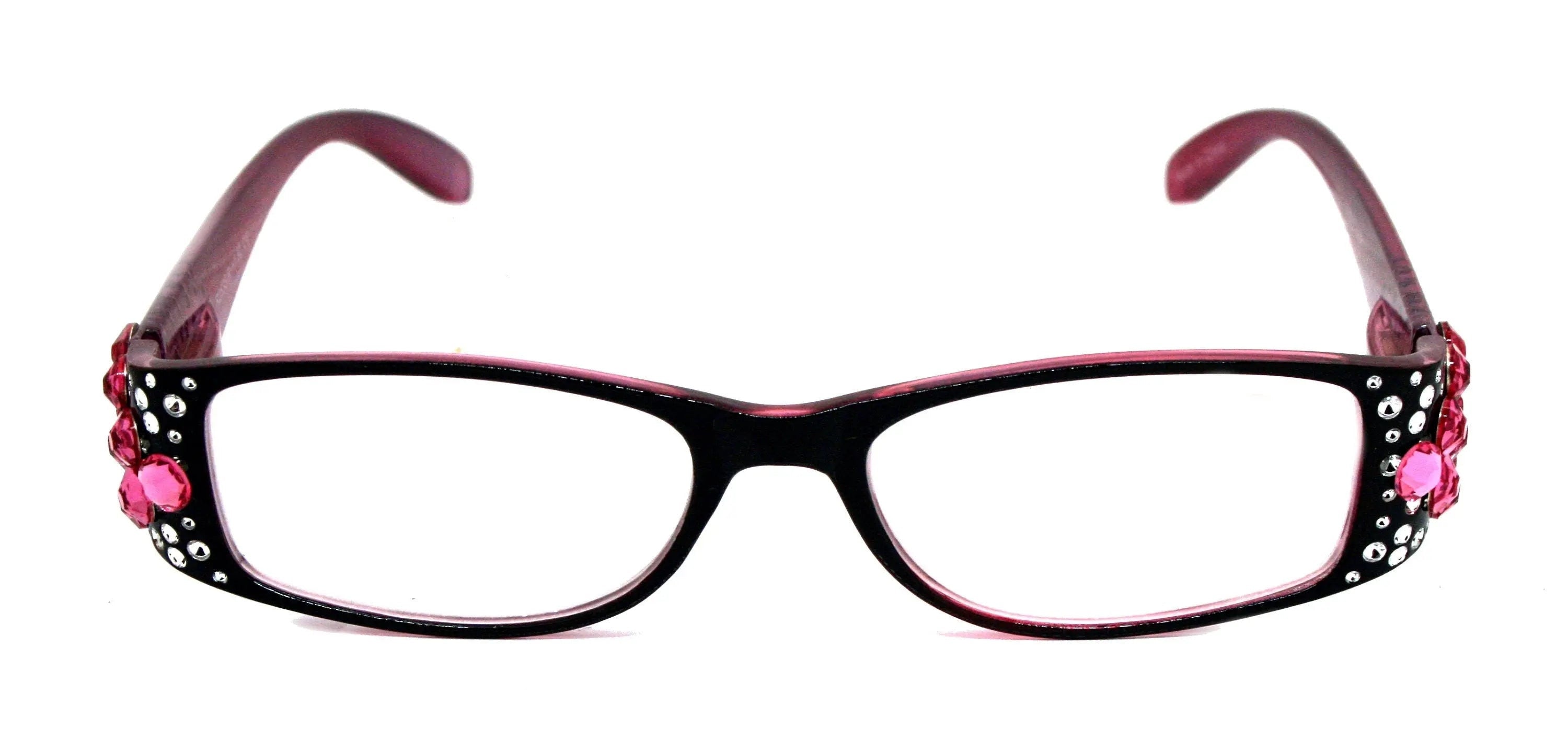 Merkel, The Diamond Crystal Shape, Bling Women Reading Glasses, Adorned w Fuchsia Genuine European Crystals +1.50 to +3. NY Fifth Avenue.