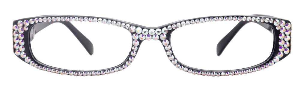 Elise, Bling Reading Glasses For Women W (AB)Genuine European Crystals rectangular (Black) +1.25 ..+3, Full Top  NY Fifth Avenue.