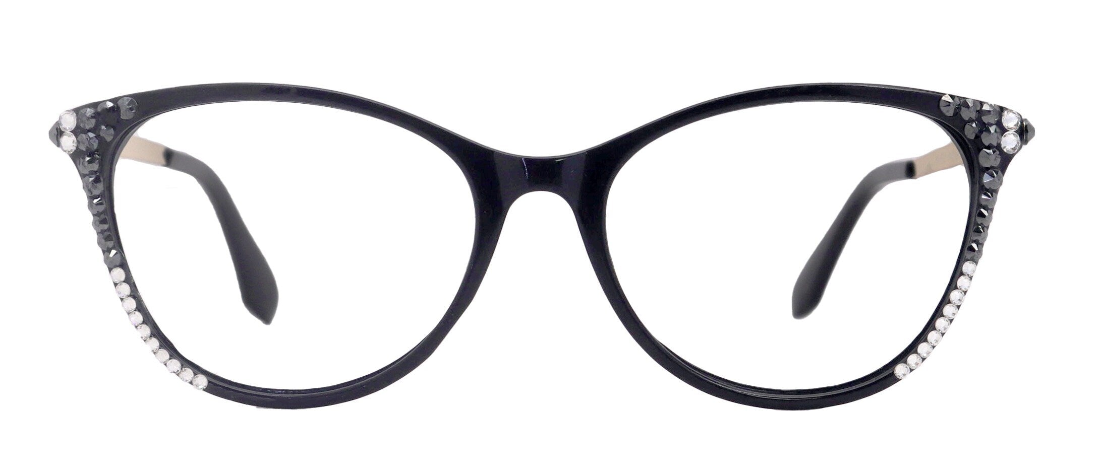 Cattitude Bling Reading Glasses 4 Women W Hematite N Clear Genuine European Crystals, 1.00 to 4.00 Magnifying Cat Eye  NY Fifth Avenue