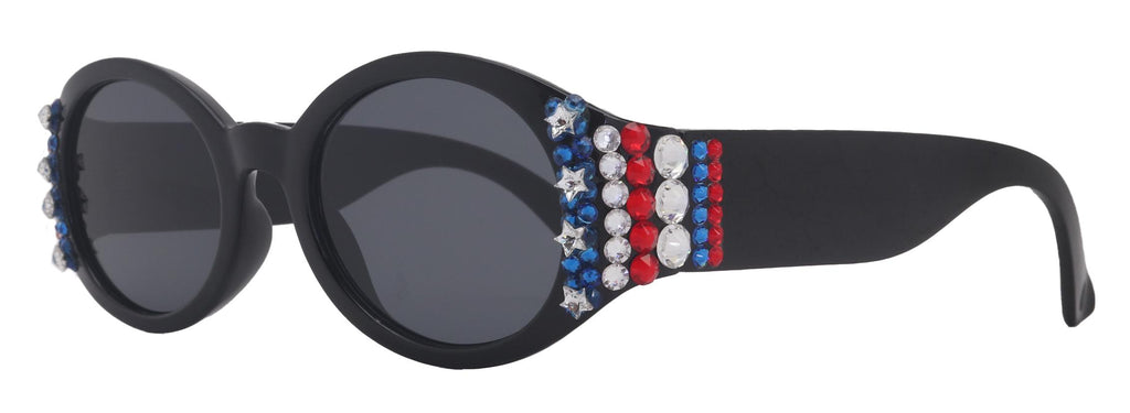 Freedom Shine, Bling Women’s Sunglasses with Genuine European Crystals, US Flag Colors,  Oval Frame, NY Fifth Avenue