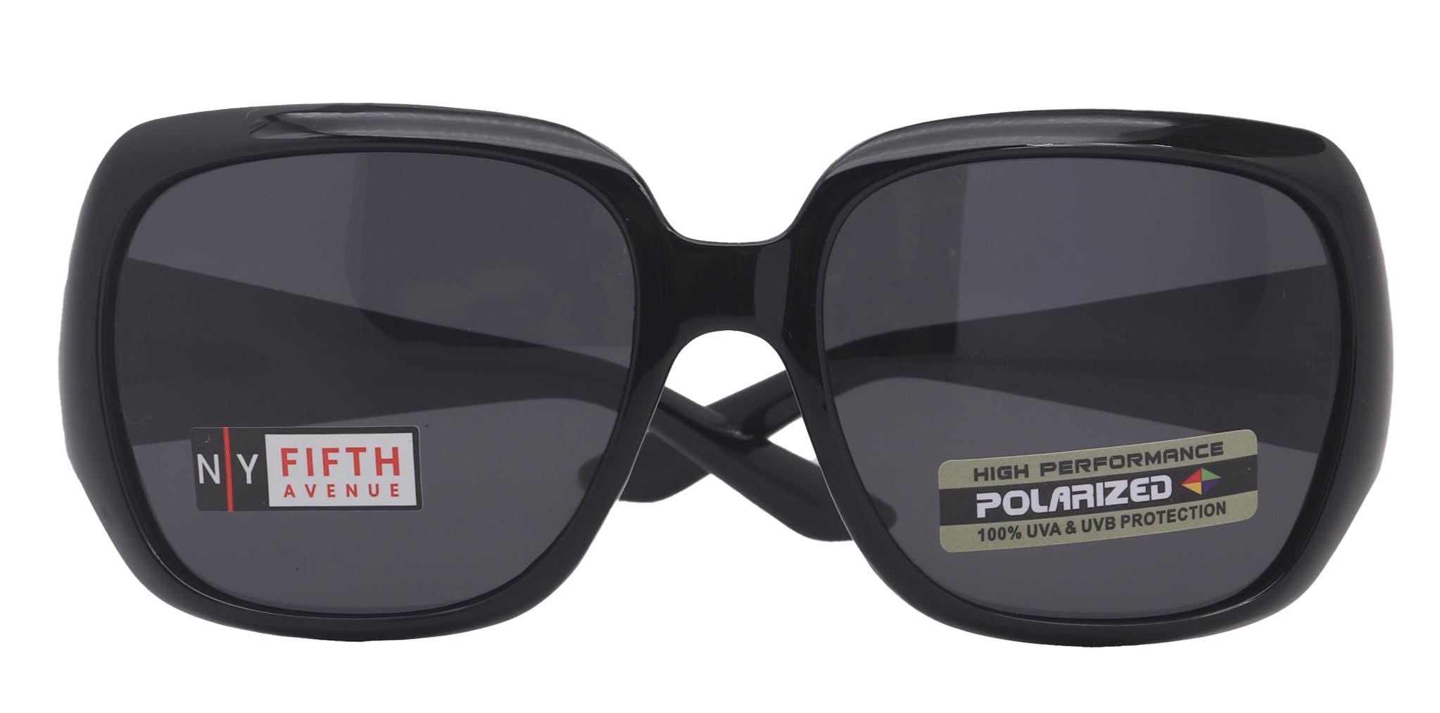 Polarized Women Sunglasses, 1.1mm Polarized Grey Lenses, 100% UVA UVB Protection (Black, Square)  NY Fifth Avenue