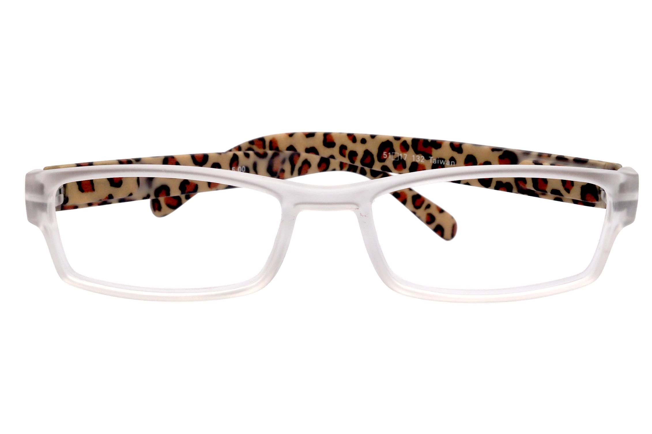Xena, (Premium) Reading Glasses, Square Readers Clear Frosted +1.25.. +6 High / Strong Magnifying Eyeglasses (Brown Leopard) NY Fifth Avenue