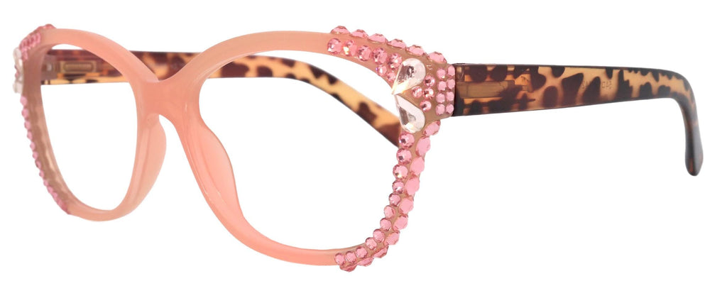 Savannah, (Bling) Women Reading Glasses W (2X line) (Light Rose, Rose, Teardrop)Genuine European Crystals.  (Pink) NY Fifth Avenue.