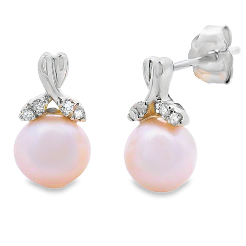 .05ct FW Pearl Diamond Earrings 10KT White Gold Bids.com
