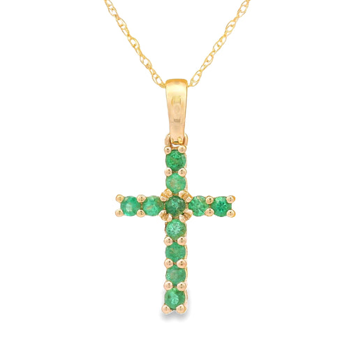 .20ct Emerald Cross Religious Pendant 14KT Yellow Gold Bids.com