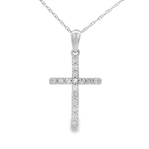 .19ct Diamond Cross Religious Pendant 14KT White Gold Bids.com