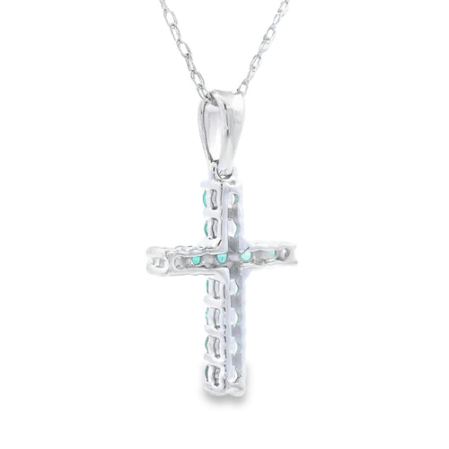 .20ct Emerald Cross Religious Pendant 14KT White Gold Bids.com