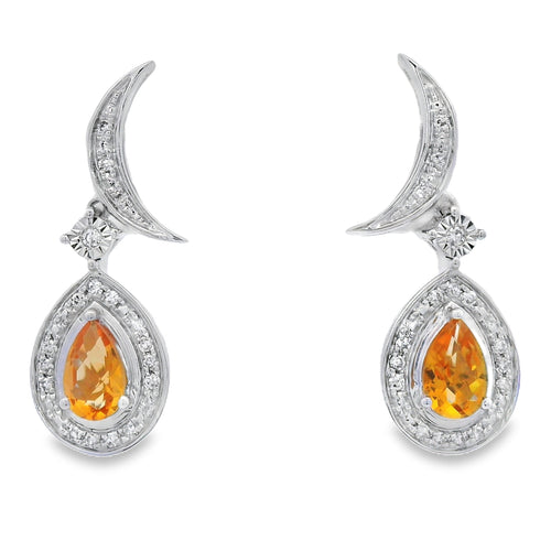 .48ct Citrine Diamond Dangle Earrings 10KT White Gold Bids.com