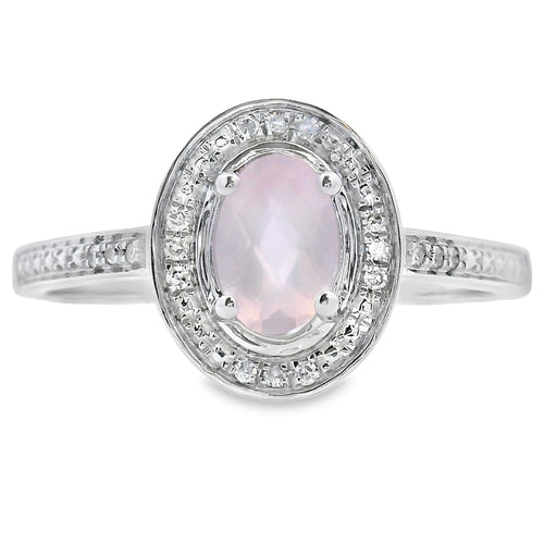 .44ct Rose Quartz Diamond Ring 10KT White Gold Bids.com