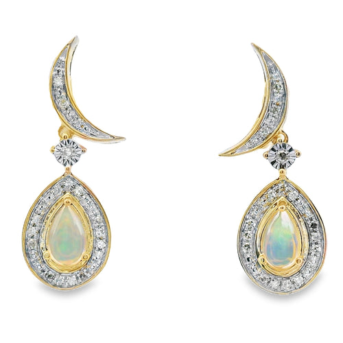 .42ct Opal Diamond Dangle Earrings 10KT Yellow Gold Bids.com