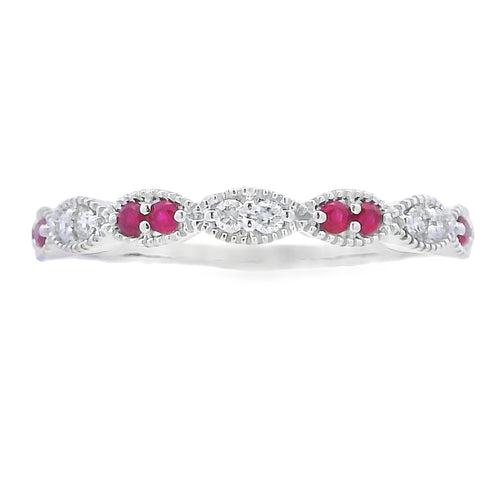 .25ct Ruby Diamond stackable band set 14KT White Gold Bids.com