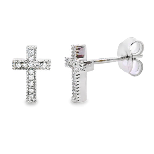 .09ct Diamond Cross Earrings 10KT White Gold Bids.com