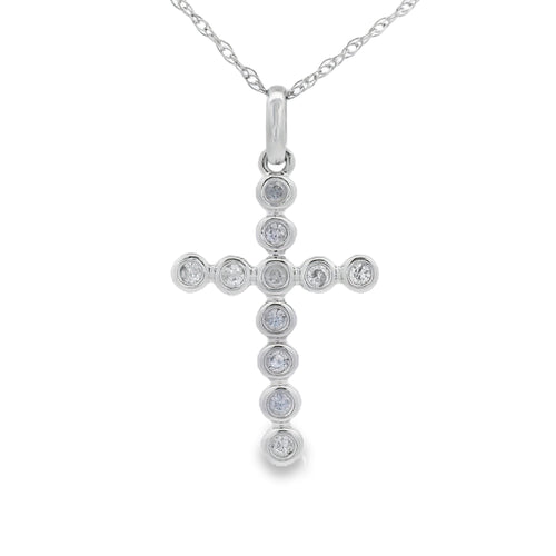 .09ct Diamond Cross Religious Pendant 14KT White Gold Bids.com