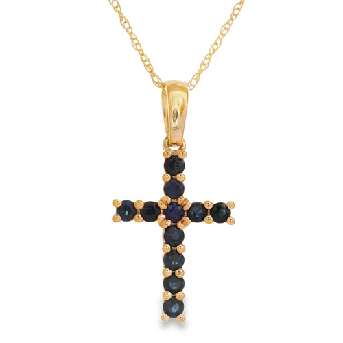 .29ct Sapphire Cross Religious Pendant 14KT Yellow Gold Bids.com