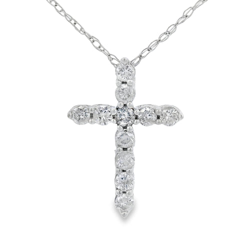 .19ct Diamond Cross Religious Pendant 14KT White Gold Bids.com