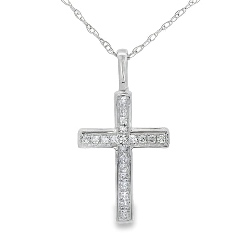 .08ct Diamond Cross Religious Pendant 14KT White Gold Bids.com