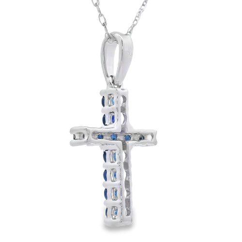 .29ct Sapphire Cross Religious Pendant 14KT White Gold Bids.com