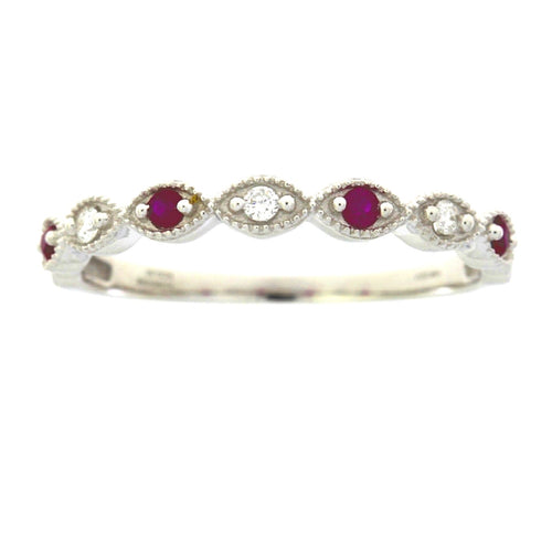.15ct Ruby Diamond Wedding Band Ring 14KT White Gold Bids.com