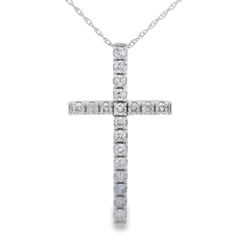 .50ct Diamond Cross Religious Pendant 14KT White Gold Bids.com
