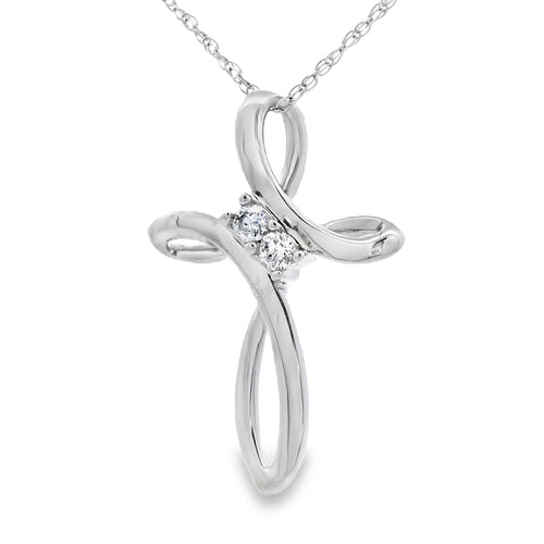 .04ct Diamond Cross Religious Pendant 14KT White Gold Bids.com