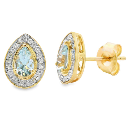 .42ct Aquamarine Diamond Earrings 10KT Yellow Gold Bids.com