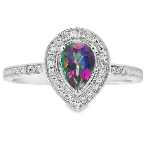 .50ct Mystic Fire Topaz Diamond Ring 10KT White Gold Bids.com