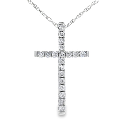 .13ct Diamond Cross Religious Pendant 14KT White Gold Bids.com