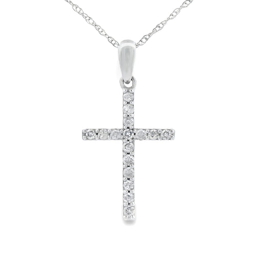 .13ct Diamond Cross Religious Pendant 14KT White Gold Bids.com