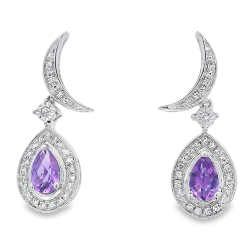 .48ct Amethyst Diamond Dangle Earrings 10KT White Gold Bids.com