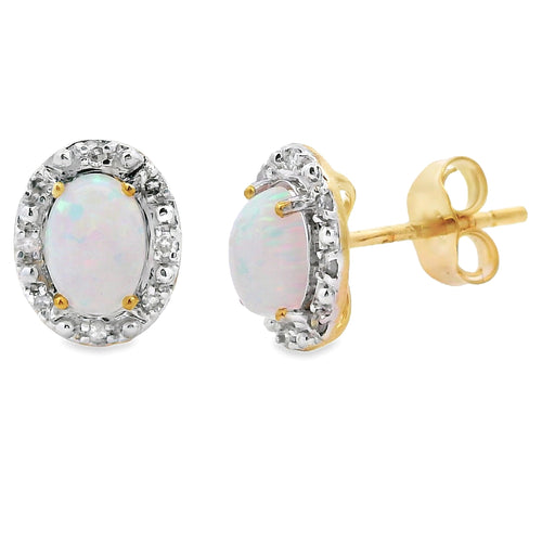 .09ct Created Opal Diamond Earrings 10KT Yellow Gold Bids.com