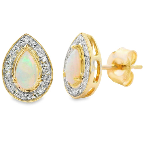 .26ct Opal Diamond Earrings 10KT Yellow Gold Bids.com