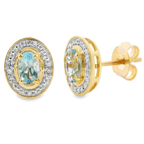.46ct Aquamarine Diamond Earrings 10KT Yellow Gold Bids.com