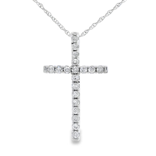 .19ct Diamond Cross Religious Pendant 14KT White Gold Bids.com