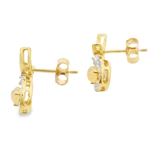 .42ct Opal Diamond Dangle Earrings 10KT Yellow Gold Bids.com